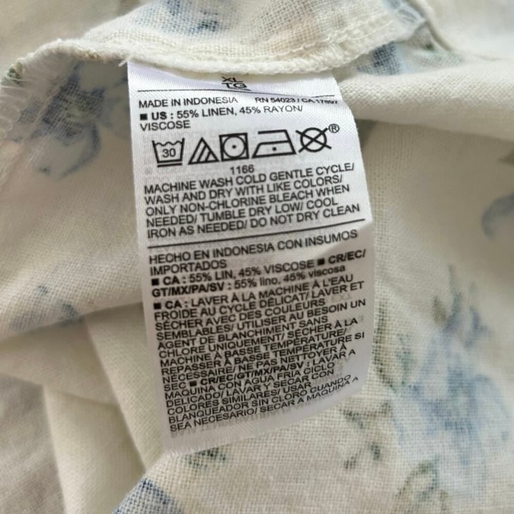 Old Navy Floral Tank Top Blue White Linen Blend Sleeveless Summer XL - Picture 5 of 6